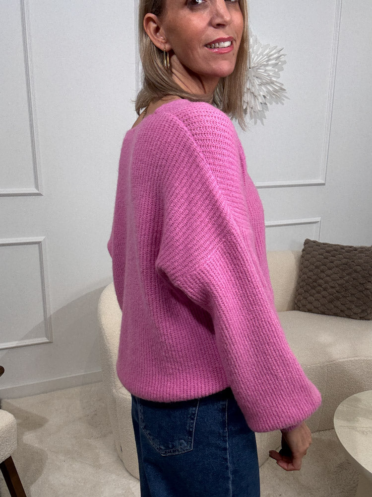 "New York V" weicher Strickpullover - pink