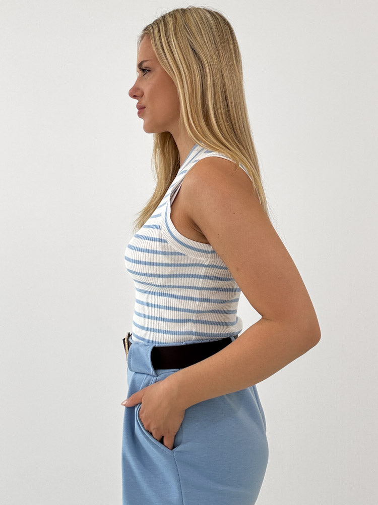"Cara Stripes" schönes Stricktop aus Viscose - weiß/ hellblau