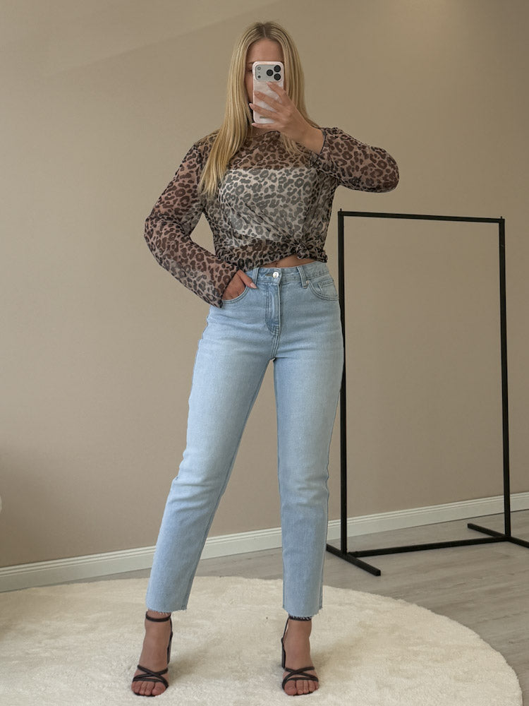"Sheer Leo" leichtes Mesh Longshirt - beige