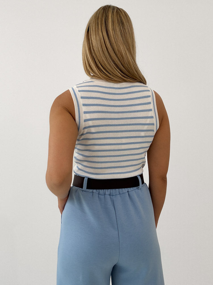 "Cara Stripes" schönes Stricktop aus Viscose - weiß/ hellblau