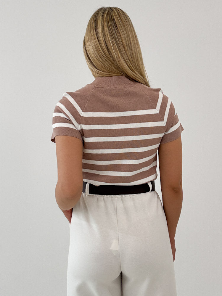 "Ally Stripes" weiches Shirt aus Viscose - mocca/ weiß