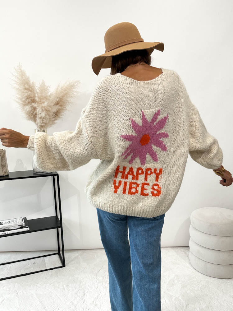 "Happy" kuscheliger Cardigan - creme