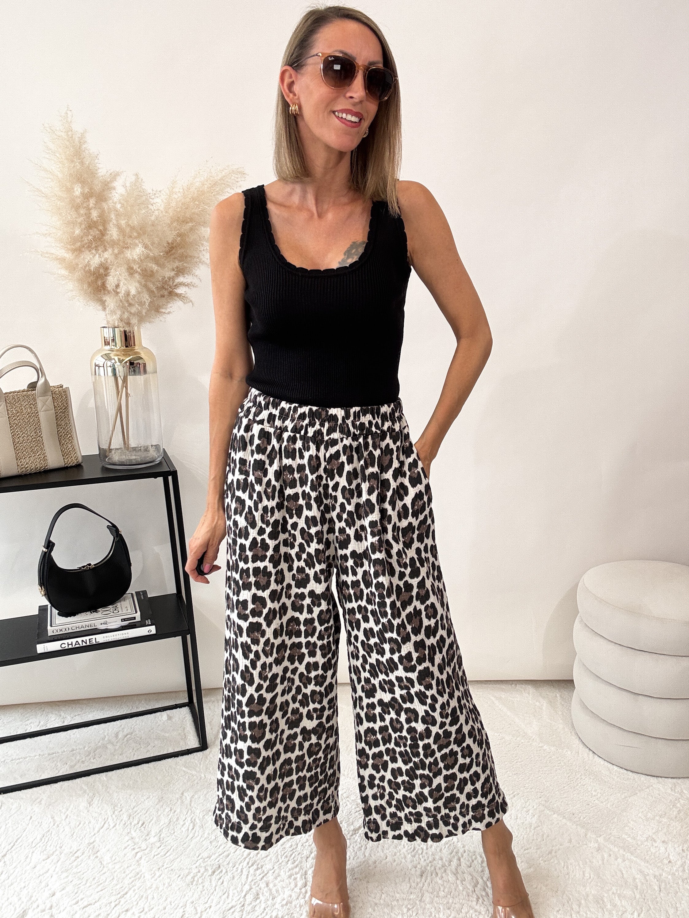 "Waffle Culotte Leo" Hose aus Musselin - weiß