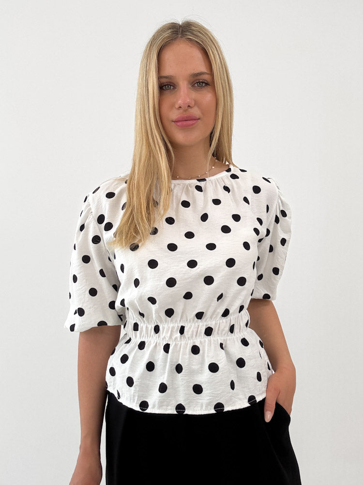 "Dot Darling" süße Bluse aus Viscose - weiß/ schwarz