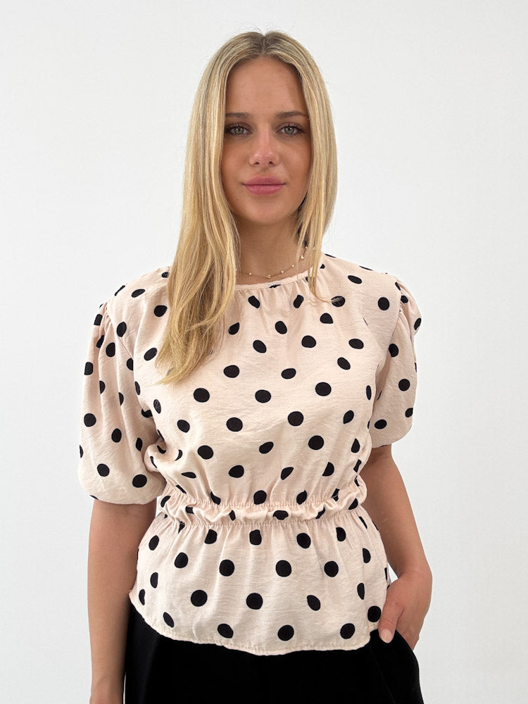 "Dot Darling" süße Bluse aus Viscose - beige/ schwarz