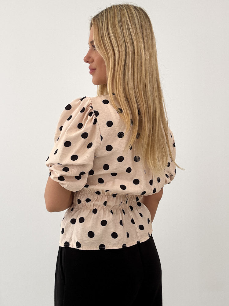 "Dot Darling" süße Bluse aus Viscose - beige/ schwarz