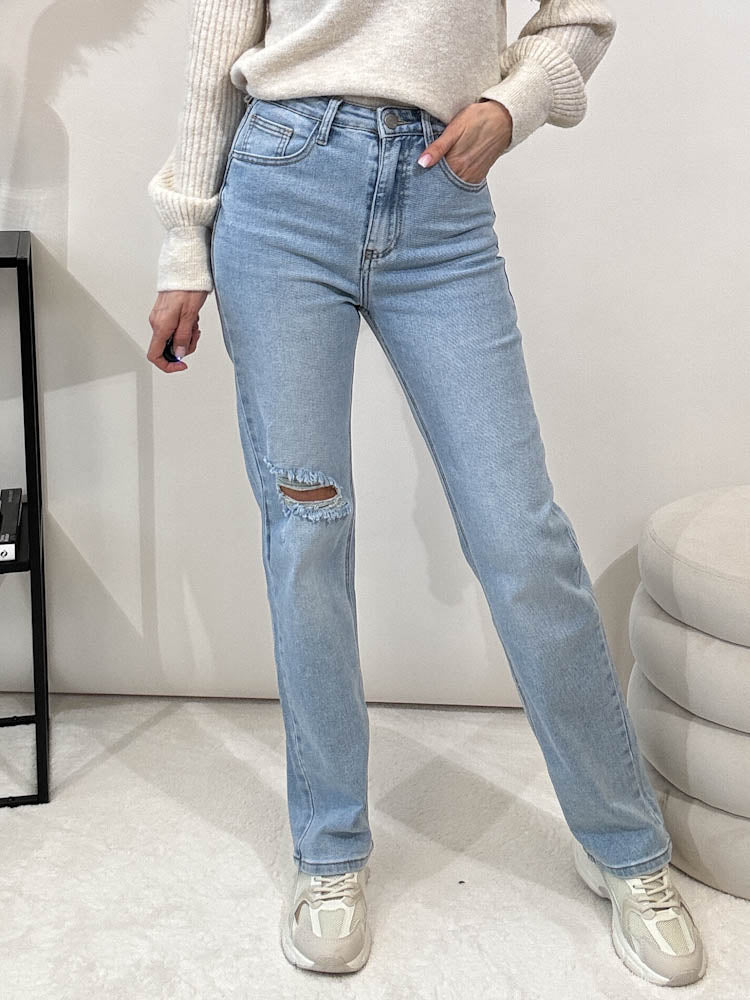 Straight Leg Jeans mit cut out - blau