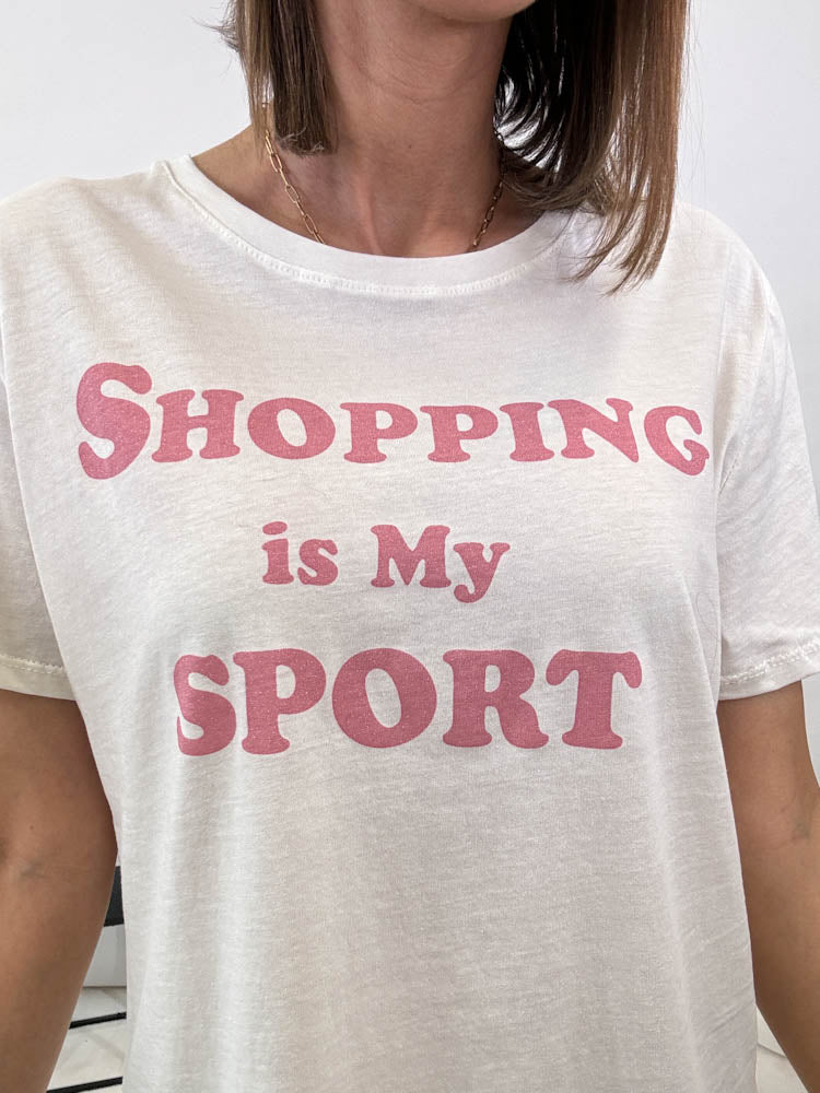 "Shopping is my Sport" Shirt - weiß/pink