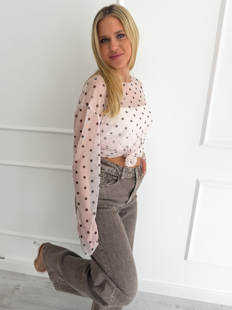 "Sheer Dots" leichtes Longshirt - beige