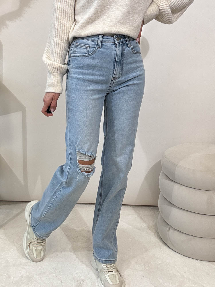 Straight Leg Jeans mit cut out - blau