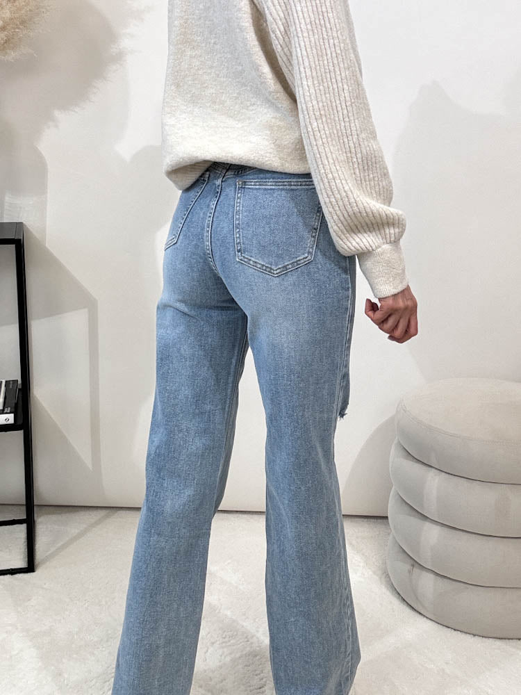 Wide Leg Jeans mit cut out - blau