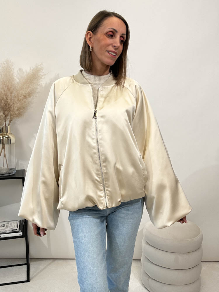 "Shiny" seidige Bomberjacke - beige