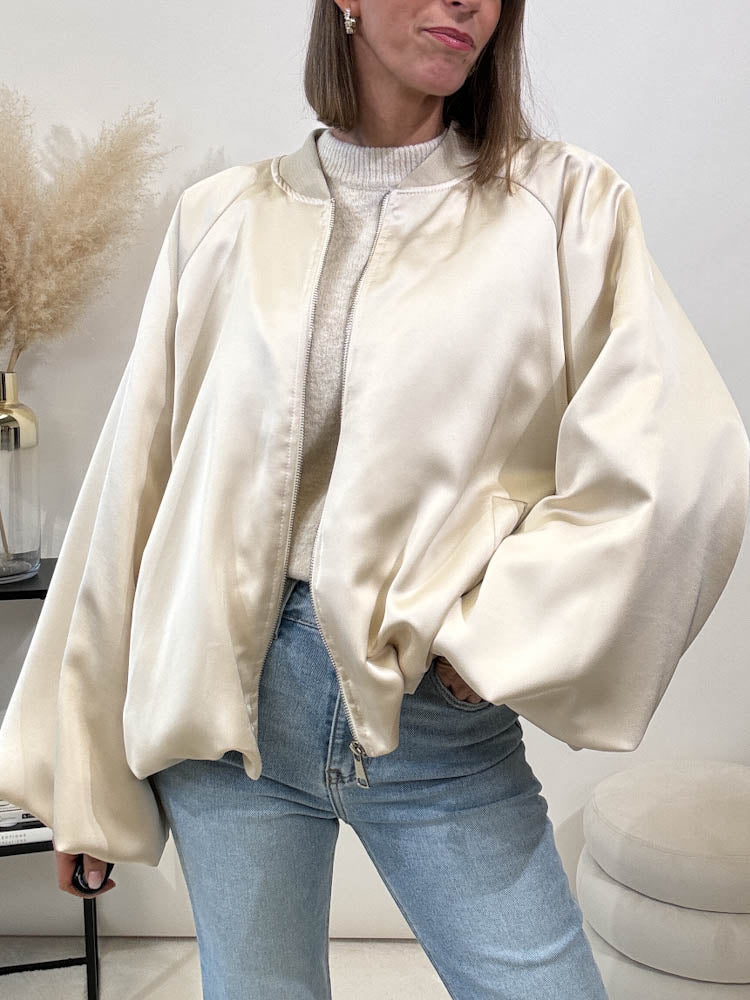 "Shiny" seidige Bomberjacke - beige