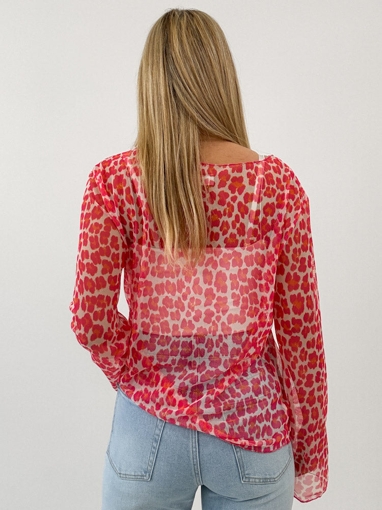 "Sheer Leo" leichtes Mesh Longshirt - pink
