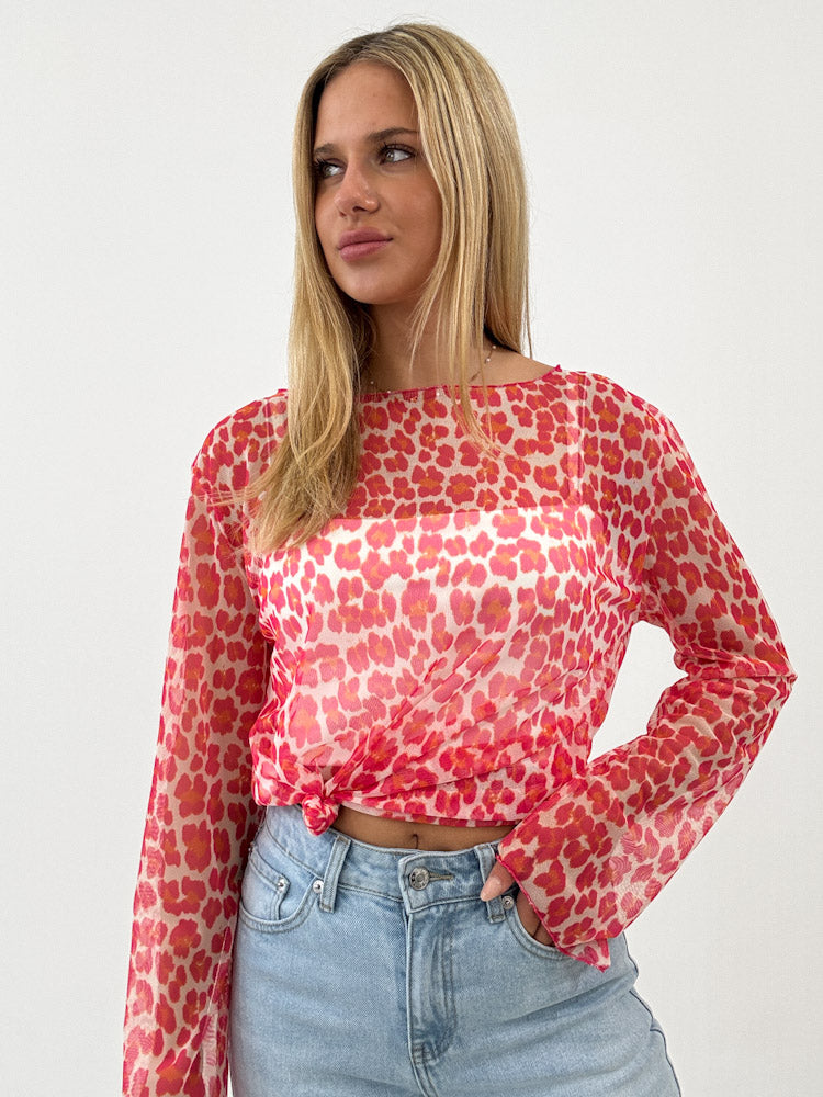 "Sheer Leo" leichtes Mesh Longshirt - pink