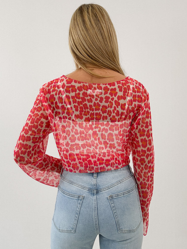 "Sheer Leo" leichtes Mesh Longshirt - pink