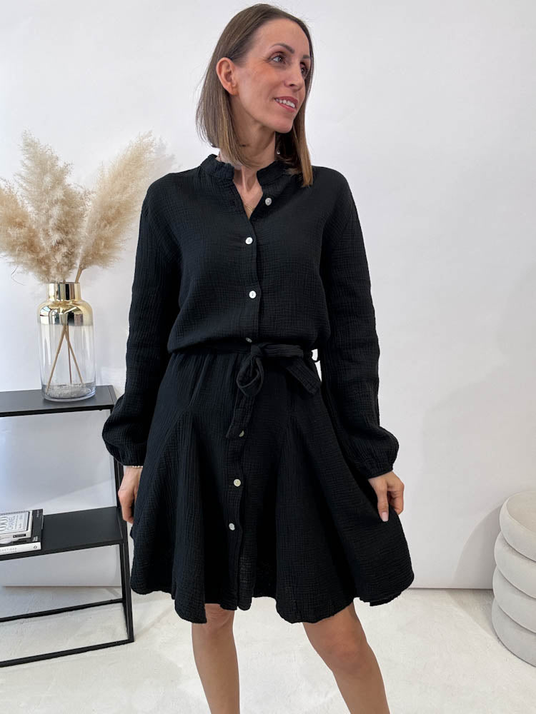 "Musselin Dress" Kleid aus Baumwolle - schwarz
