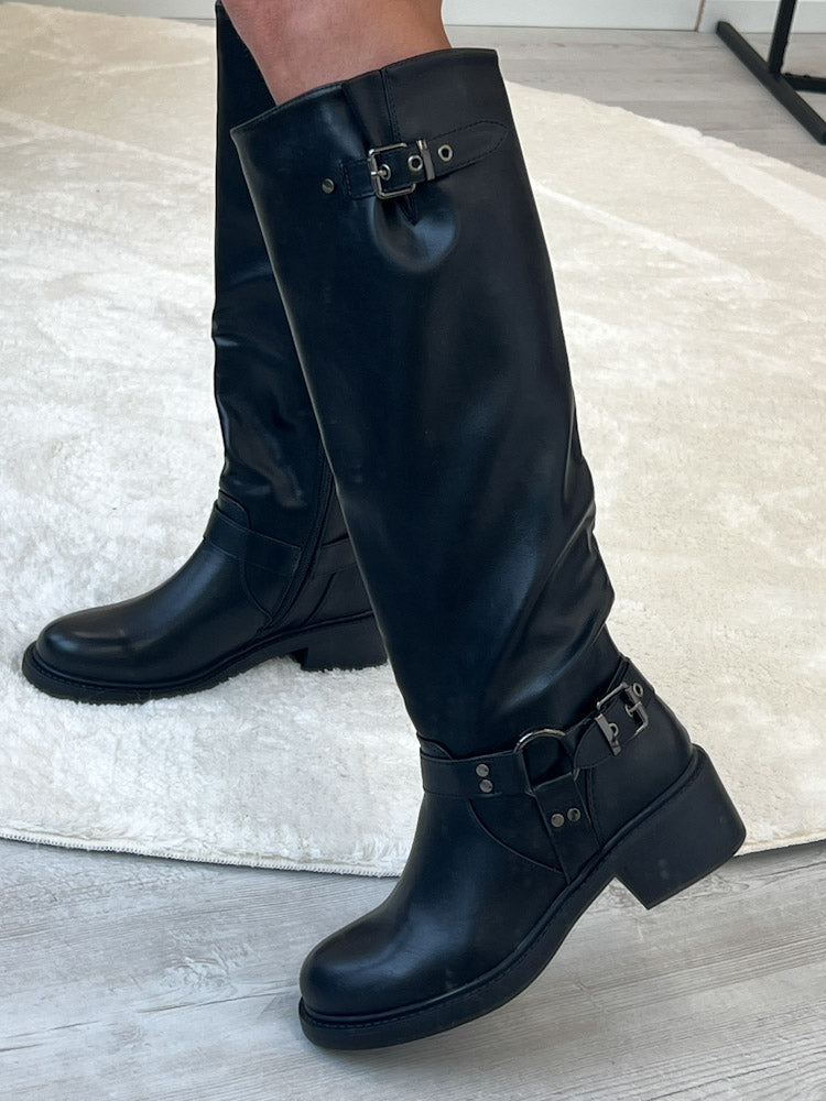 "Essential High" hoher Stiefel in Bikeroptik - schwarz