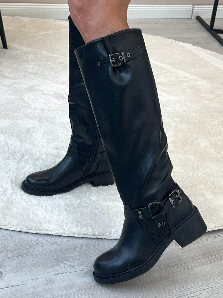 "Essential High" hoher Stiefel in Bikeroptik - schwarz