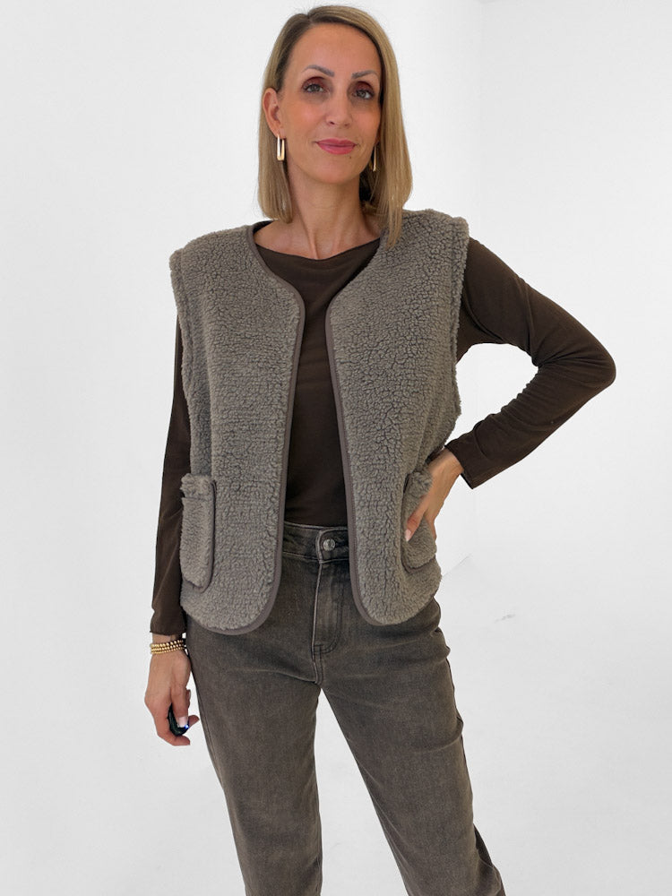 "Nayla Leo" tolle Teddy Wendeweste aus Viscose - mocca