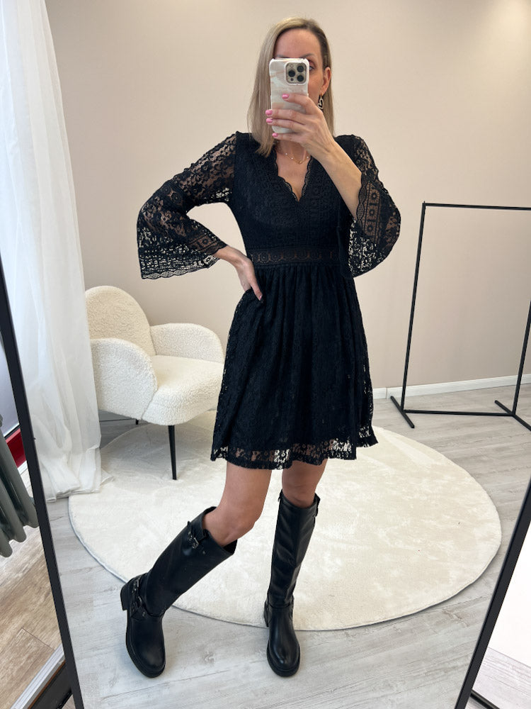 "Glow" weiches Spitzenkleid - schwarz