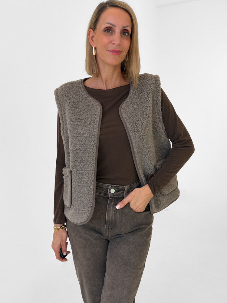 "Nayla Leo" tolle Teddy Wendeweste aus Viscose - mocca