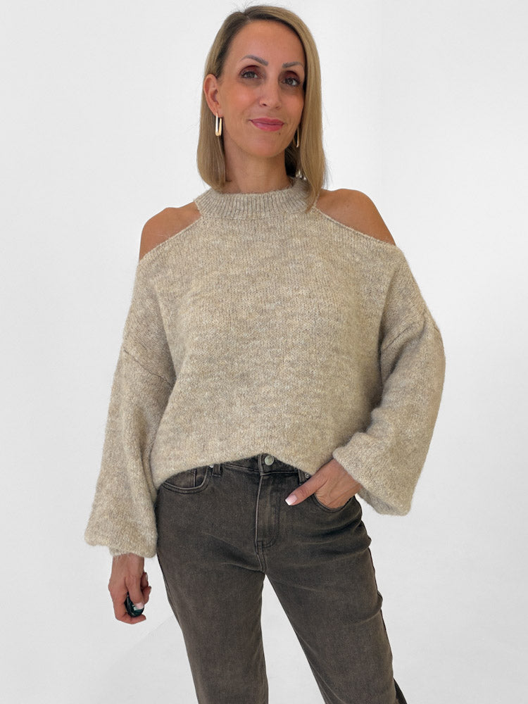 "Lia" weicher Cold-Shoulder Pullover - beige
