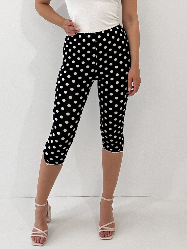 "Polka Chic" weiche Capri Legging aus Viscose - schwarz/ weiß