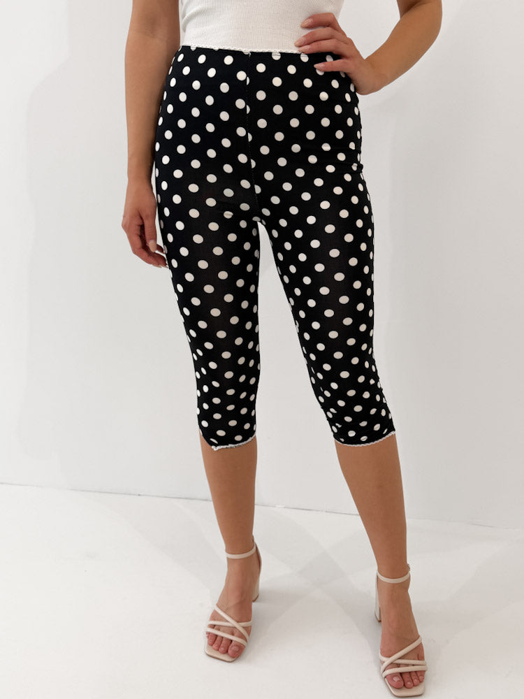 "Polka Chic" weiche Capri Legging aus Viscose - schwarz/ weiß