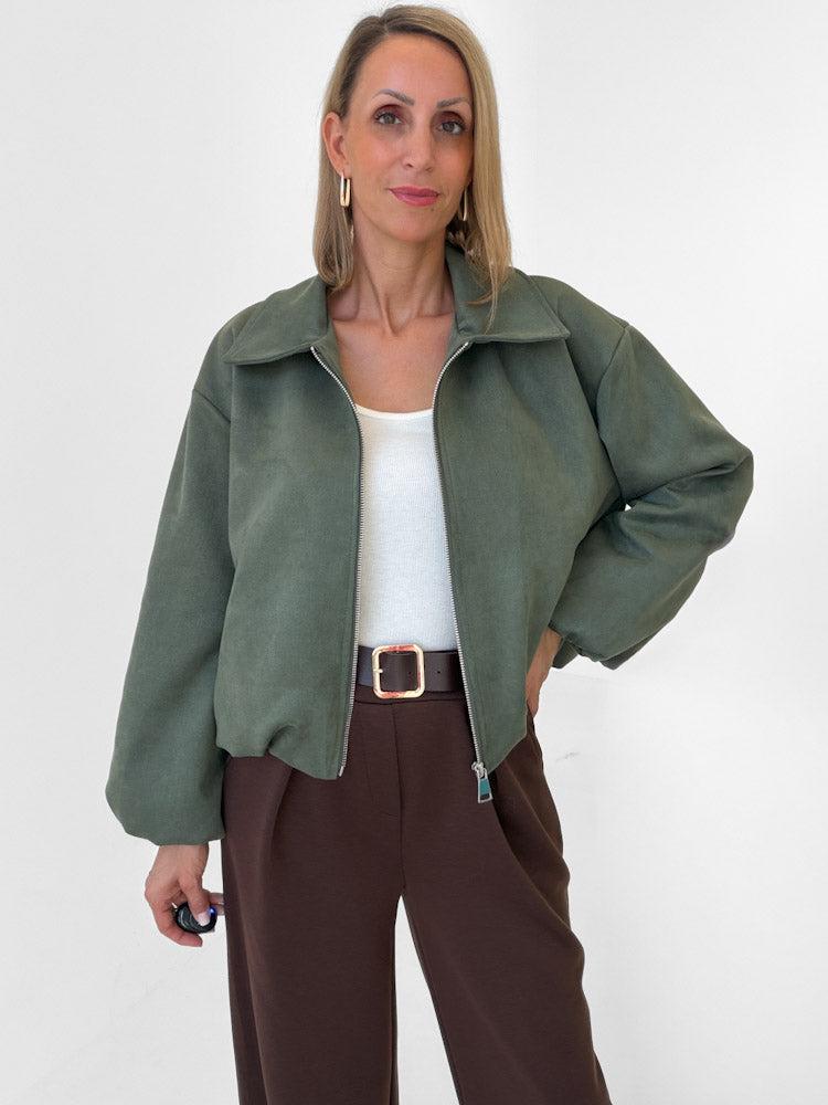 "Mona" weiche Jacke in Velourleder Optik  - khaki
