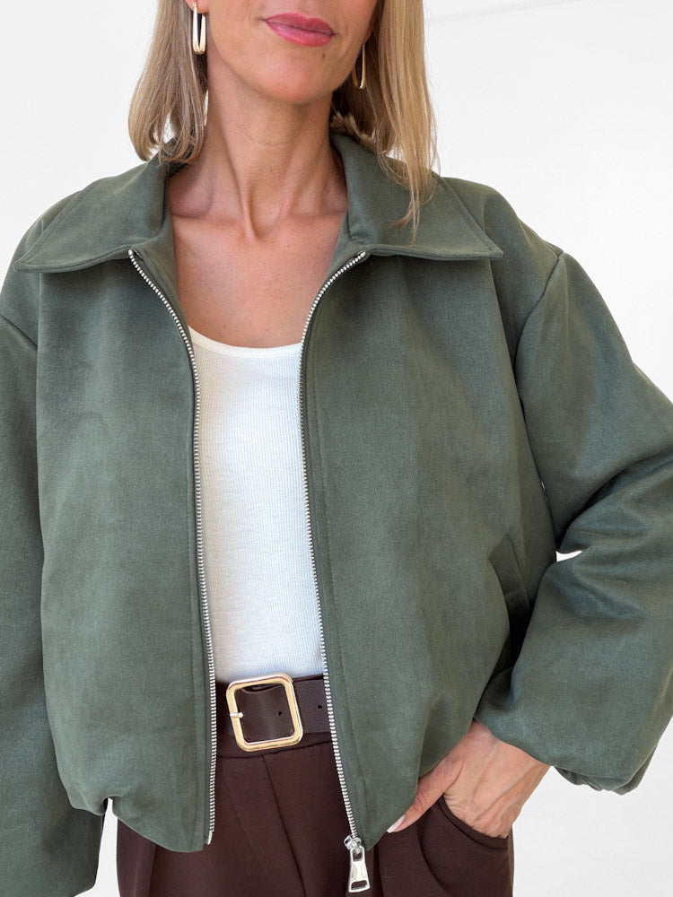 "Mona" weiche Jacke in Velourleder Optik  - khaki