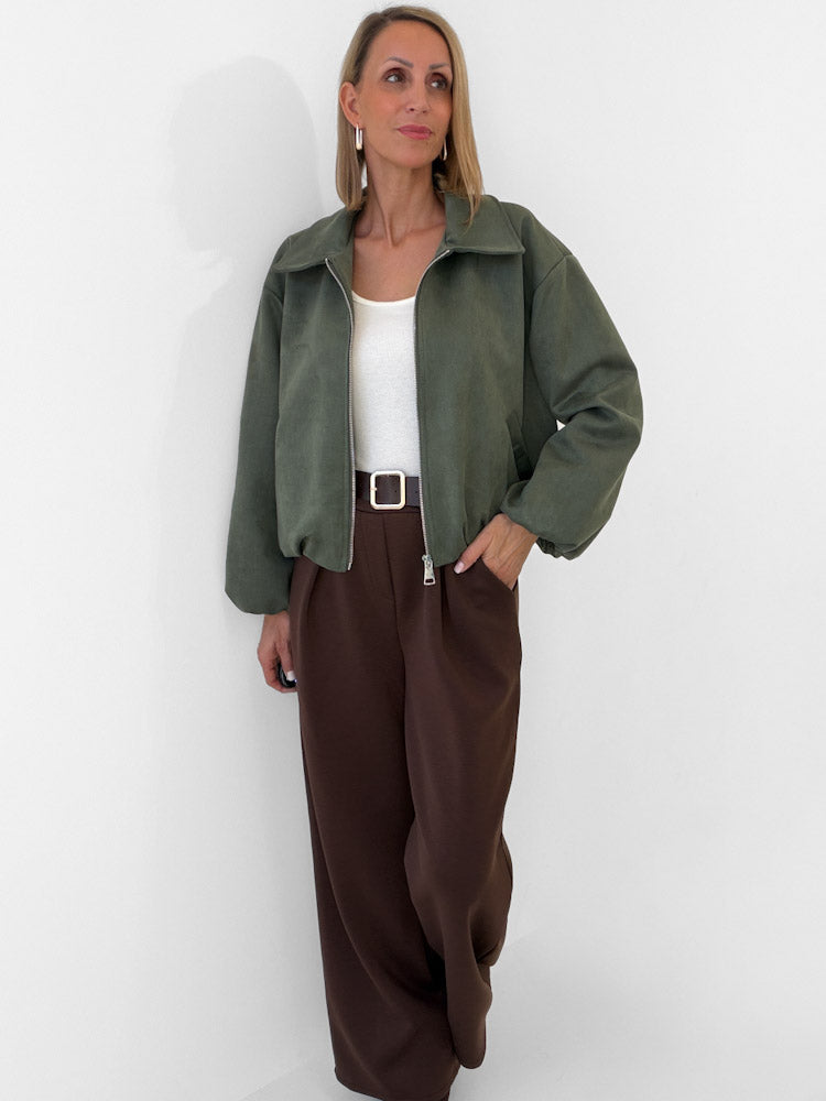 "Mona" weiche Jacke in Velourleder Optik  - khaki