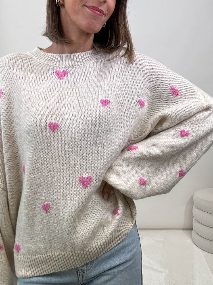 "Pinky Hearts" Pullover - beige