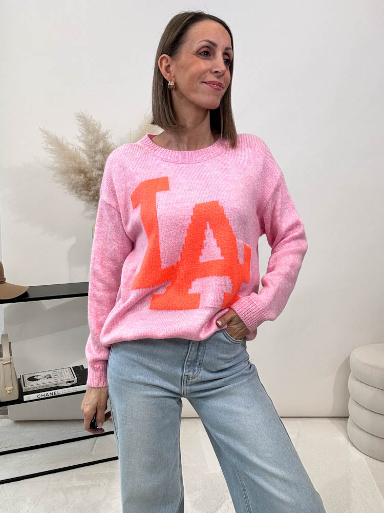 "LA" kuscheliger Pullover - rosa