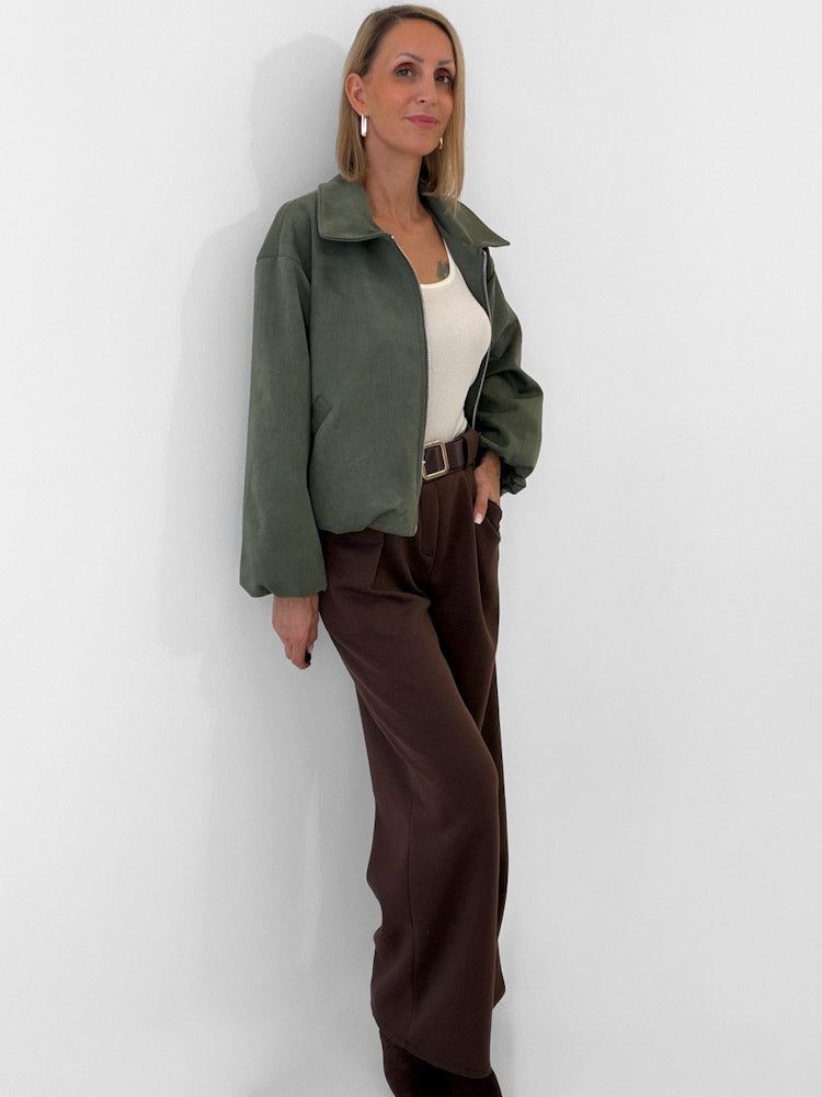 "Mona" weiche Jacke in Velourleder Optik  - khaki