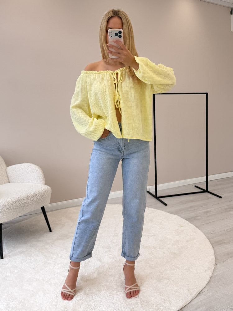 "Sweet Bow" Musselin Cardigan mit Schleifen - hellgelb