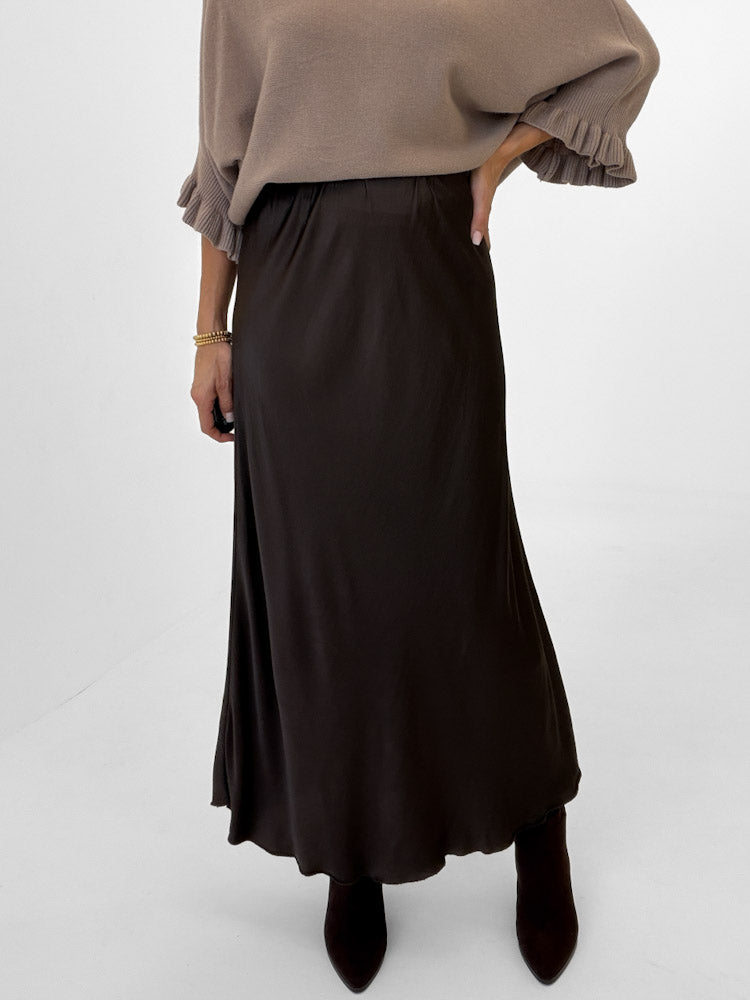 "Silky Maxi" stylischer Rock aus Viscose - chocobraun