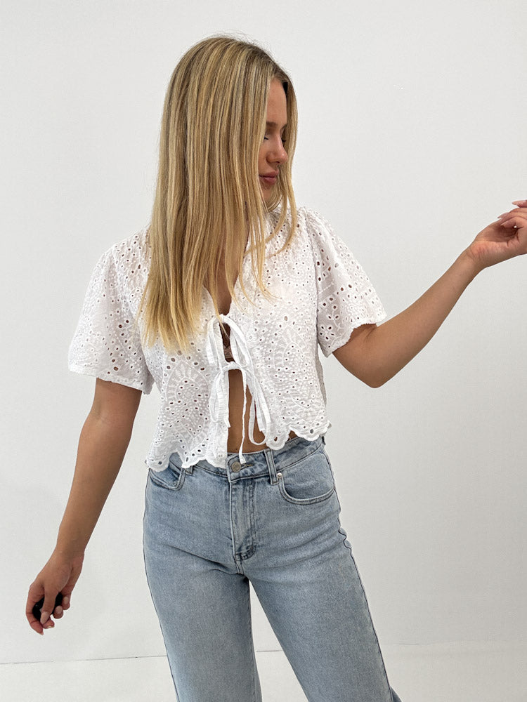 "Boho Bow" Bluse mit Schleifen - weiß