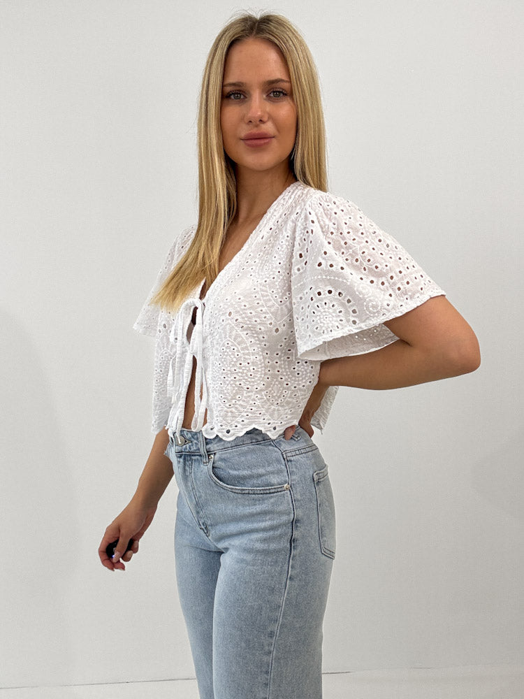 "Boho Bow" Bluse mit Schleifen - weiß
