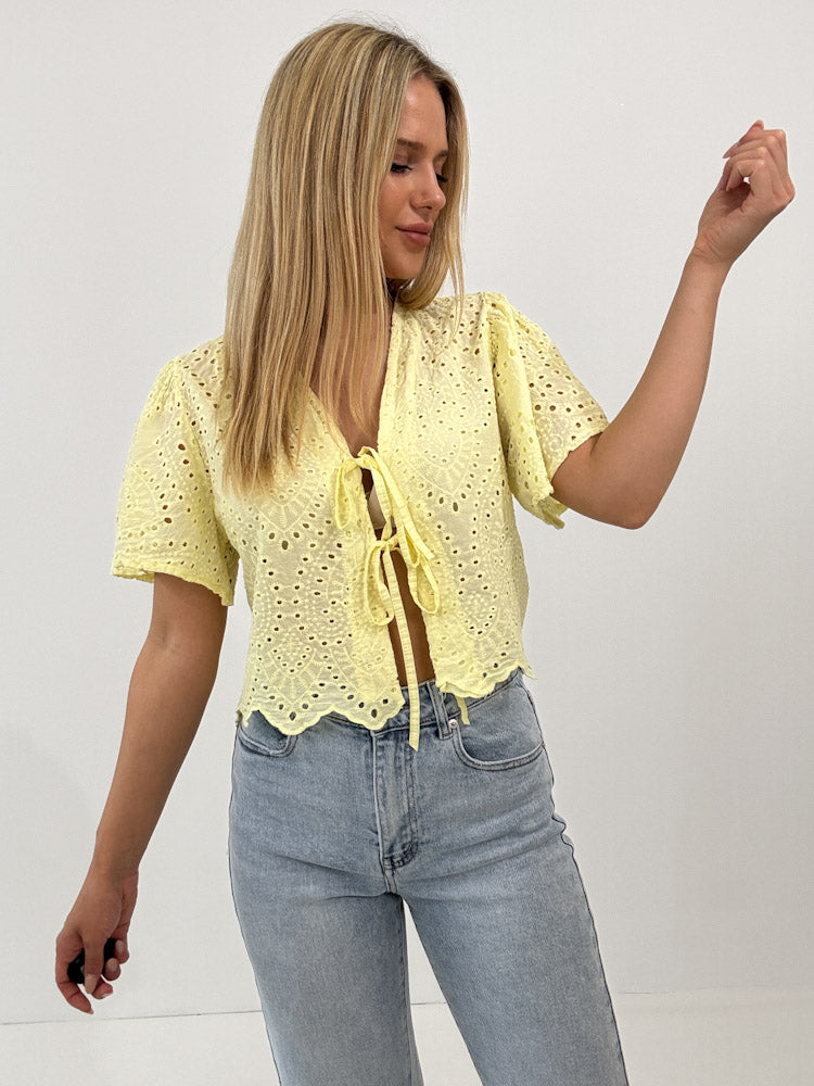 "Boho Bow" Bluse mit Schleifen - hellgelb