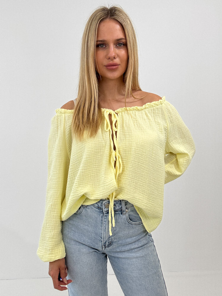 "Sweet Bow" Musselin Cardigan mit Schleifen - hellgelb