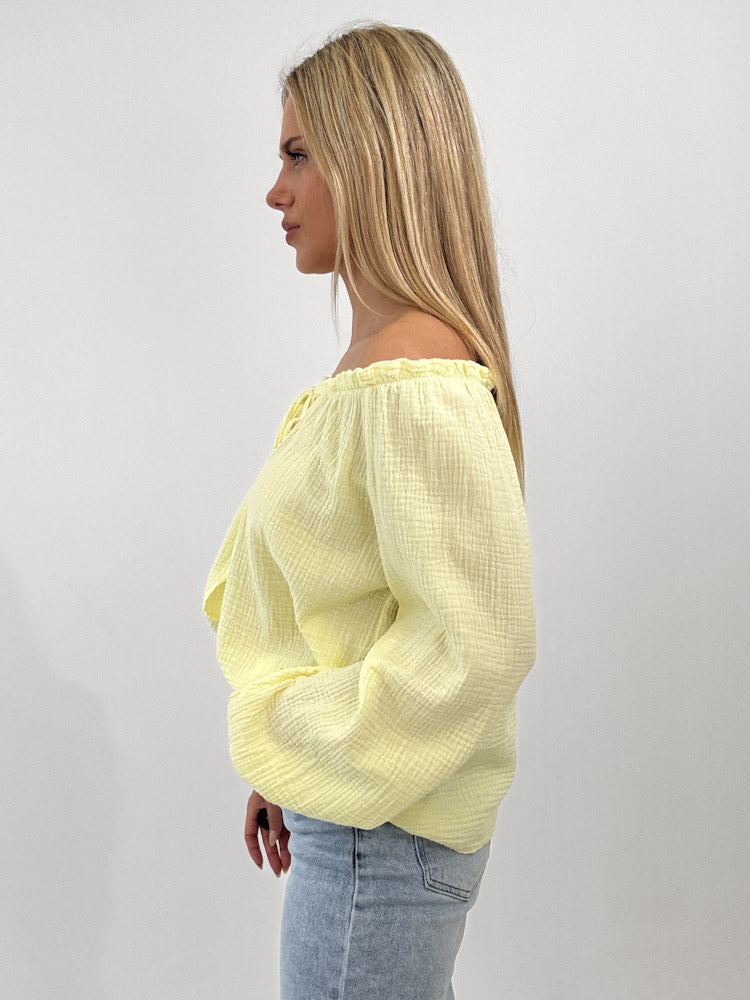 "Sweet Bow" Musselin Cardigan mit Schleifen - hellgelb