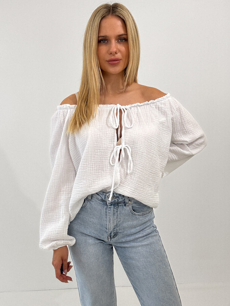 "Sweet Bow" Musselin Cardigan mit Schleifen - weiß