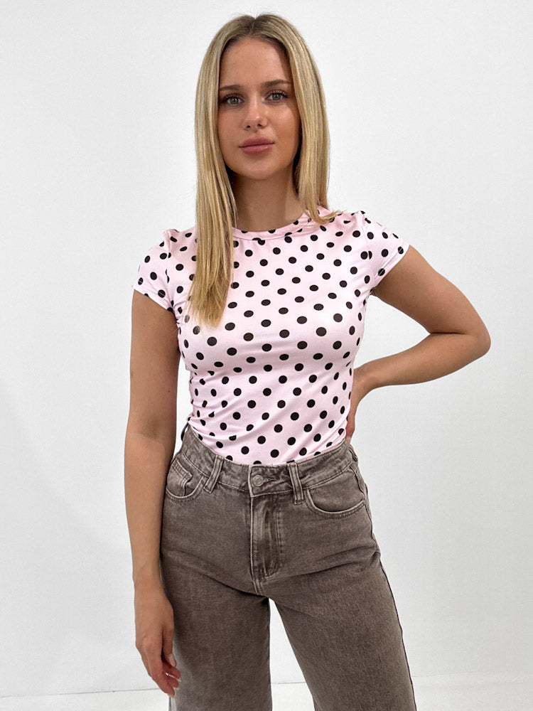 "Classic Dots" stylisches Shirt aus Viscose - rosa/ braun