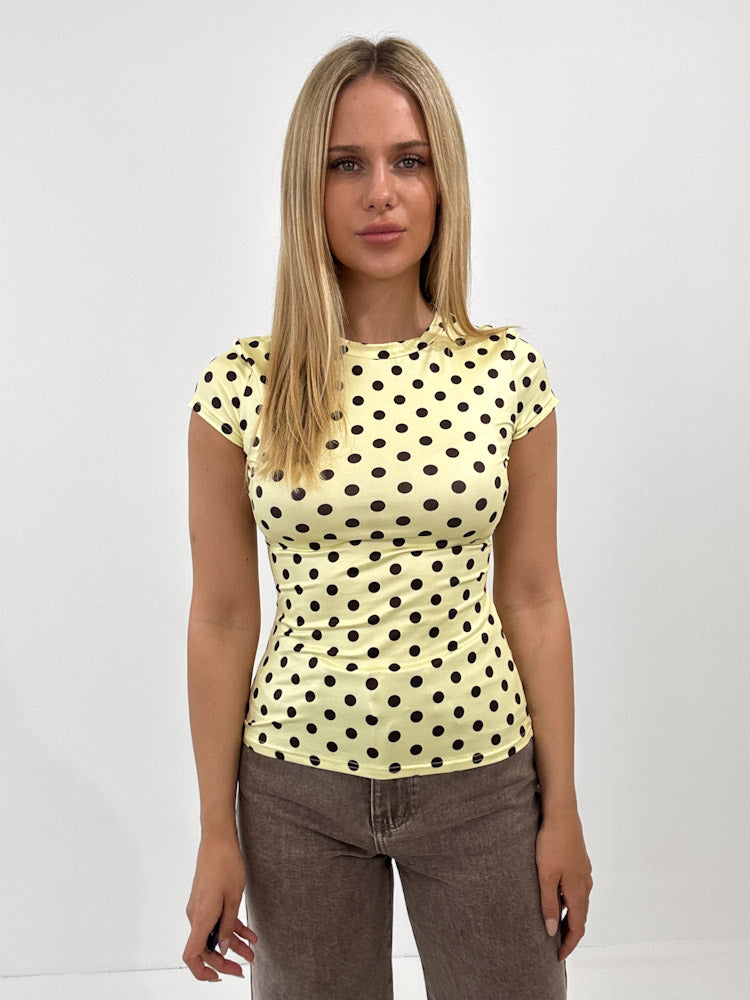 "Classic Dots" stylisches Shirt aus Viscose - gelb/ braun