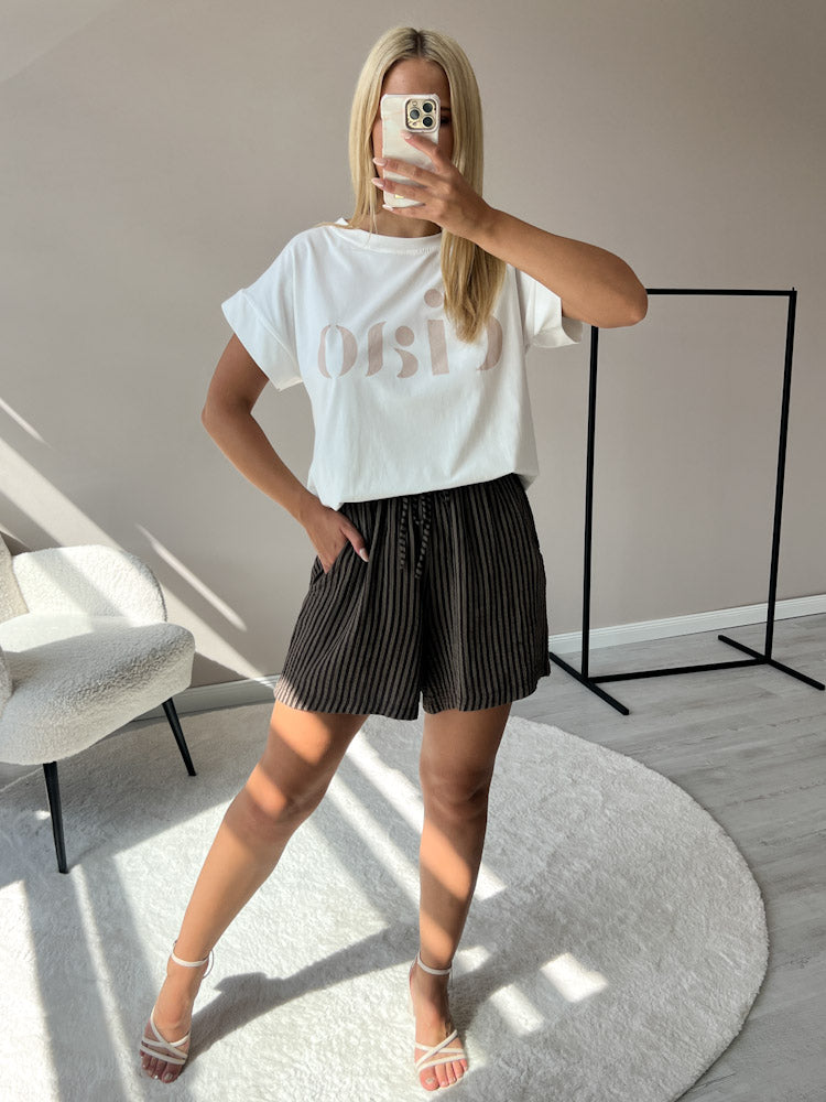 "Shorty Stripes" Short aus Musselin - braun/mocca