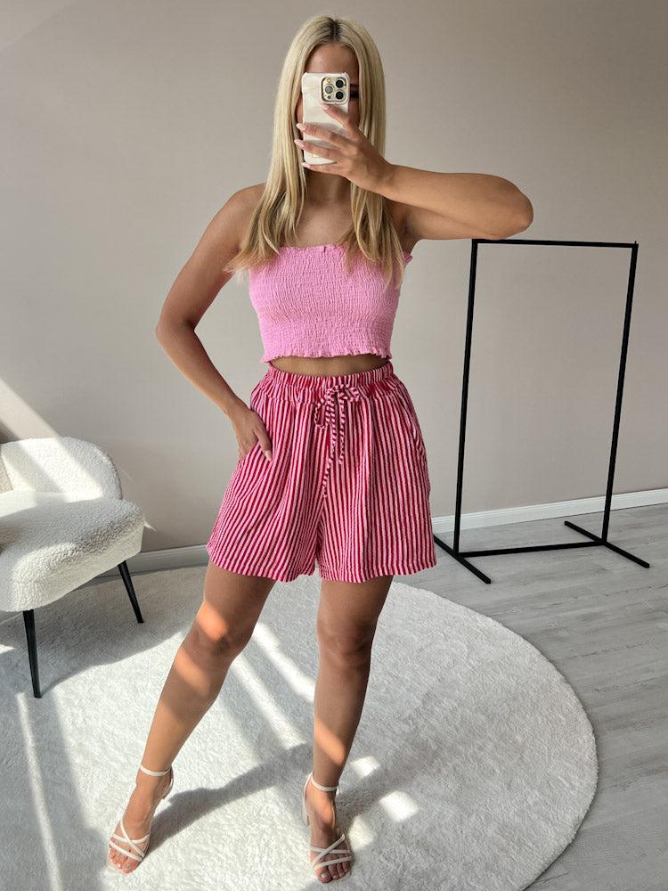 "Shorty Stripes" Short aus Musselin - rosa/rot