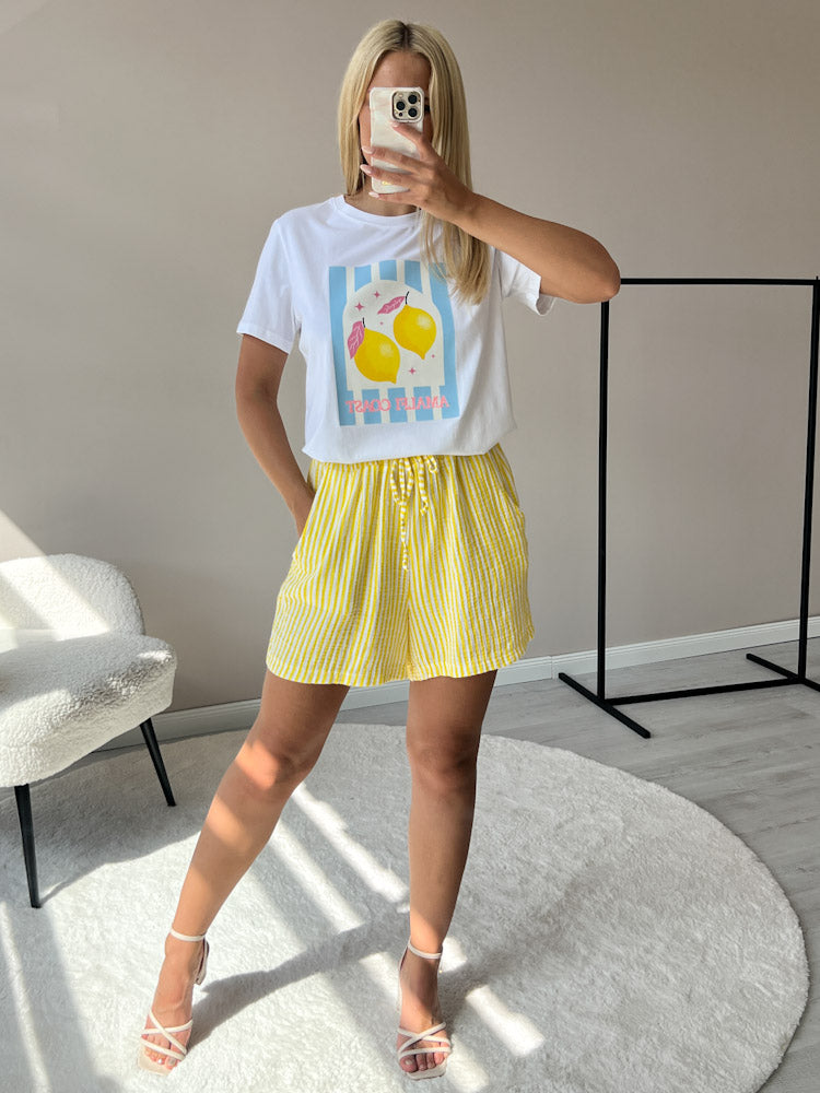 "Shorty Stripes" Short aus Musselin - gelb/weiß
