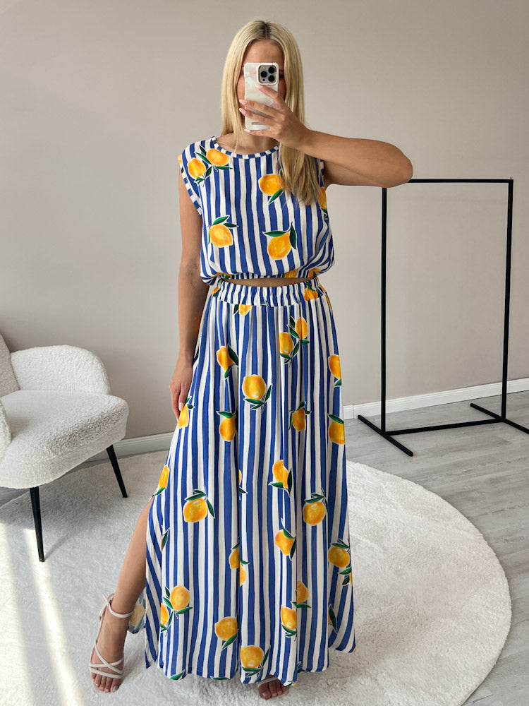 "Amalfi Lemon" Top aus Viscose - blau