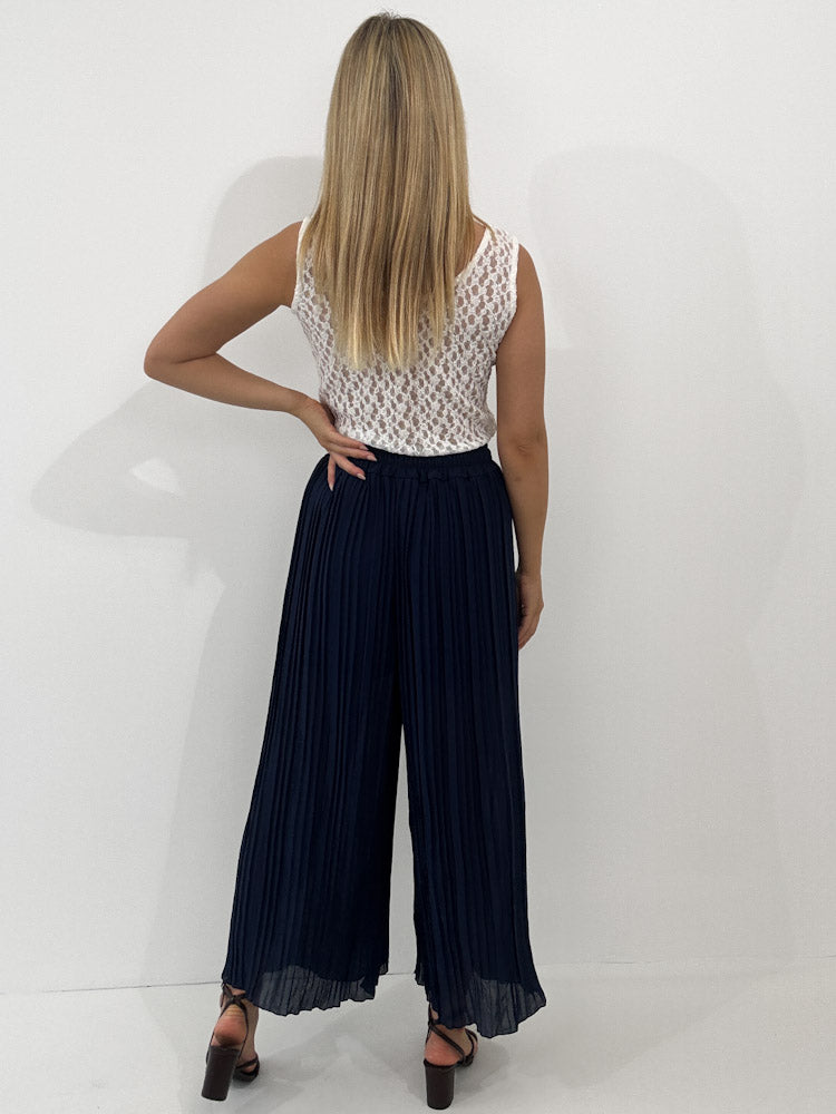 Plissee Culotte Hose  - navy